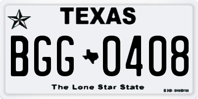 TX license plate BGG0408