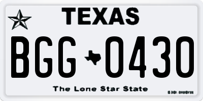 TX license plate BGG0430