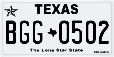 TX license plate BGG0502