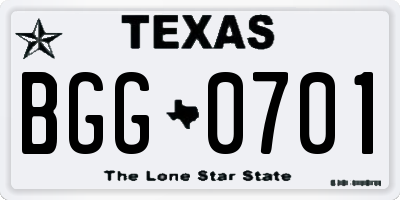 TX license plate BGG0701