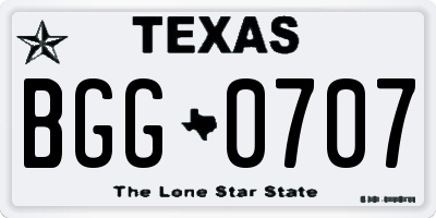 TX license plate BGG0707