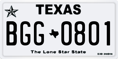 TX license plate BGG0801