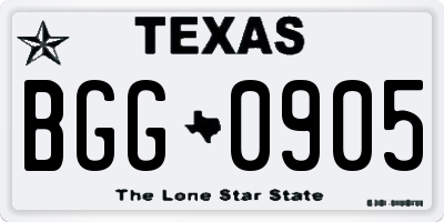 TX license plate BGG0905
