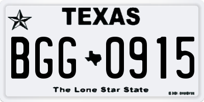 TX license plate BGG0915