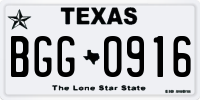 TX license plate BGG0916
