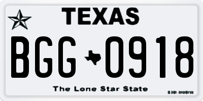 TX license plate BGG0918