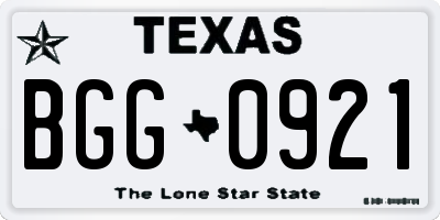 TX license plate BGG0921
