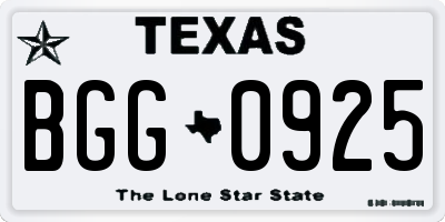 TX license plate BGG0925