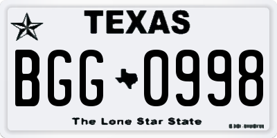 TX license plate BGG0998
