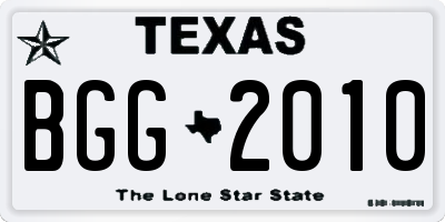 TX license plate BGG2010
