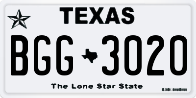 TX license plate BGG3020