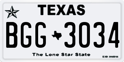 TX license plate BGG3034