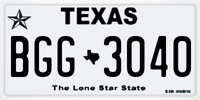 TX license plate BGG3040