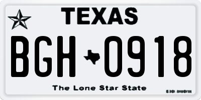TX license plate BGH0918