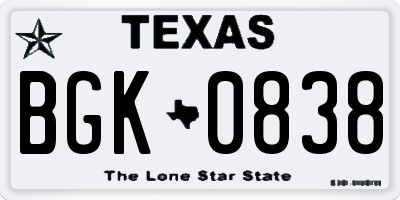 TX license plate BGK0838