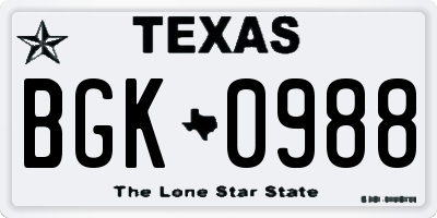 TX license plate BGK0988