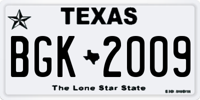 TX license plate BGK2009