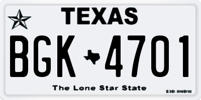 TX license plate BGK4701
