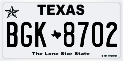 TX license plate BGK8702