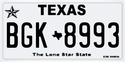 TX license plate BGK8993