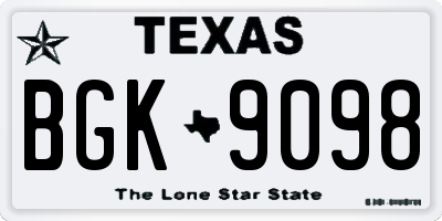 TX license plate BGK9098