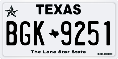 TX license plate BGK9251