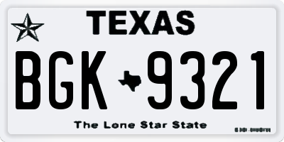 TX license plate BGK9321