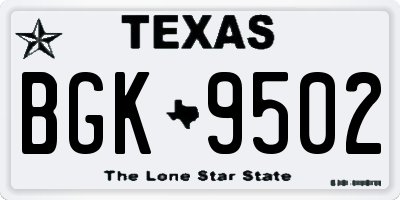 TX license plate BGK9502