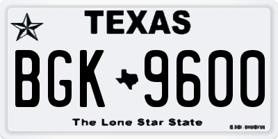 TX license plate BGK9600