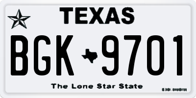 TX license plate BGK9701