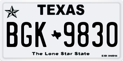 TX license plate BGK9830