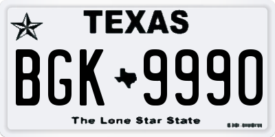 TX license plate BGK9990
