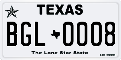 TX license plate BGL0008