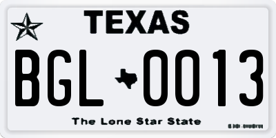 TX license plate BGL0013