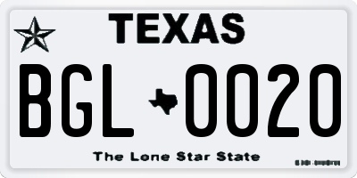 TX license plate BGL0020