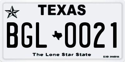 TX license plate BGL0021