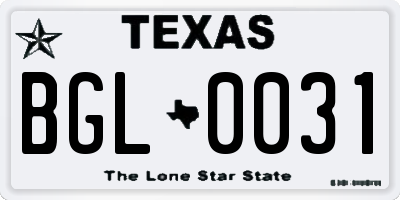 TX license plate BGL0031