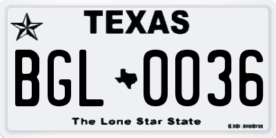 TX license plate BGL0036