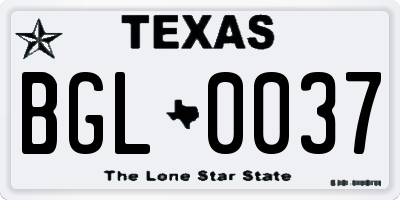 TX license plate BGL0037