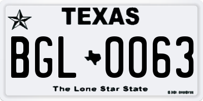 TX license plate BGL0063