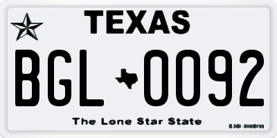 TX license plate BGL0092