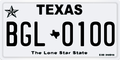 TX license plate BGL0100