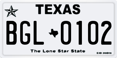 TX license plate BGL0102