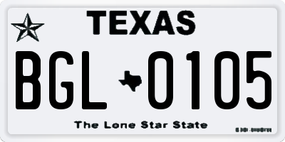TX license plate BGL0105