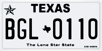TX license plate BGL0110