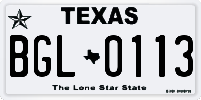 TX license plate BGL0113