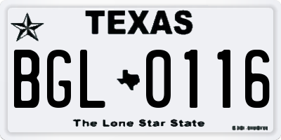 TX license plate BGL0116