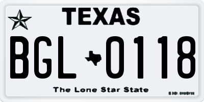 TX license plate BGL0118