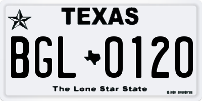 TX license plate BGL0120
