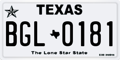 TX license plate BGL0181